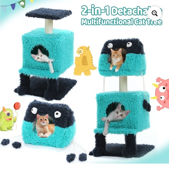 2-in-1 Detachable Multifunctional Cat Tree in Blue and Black - Picture 1 of 11